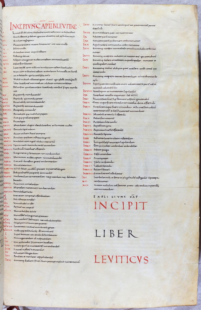 Una página de la Biblia del siglo XI con el incipit del Libro del Levítico de Unknown artist