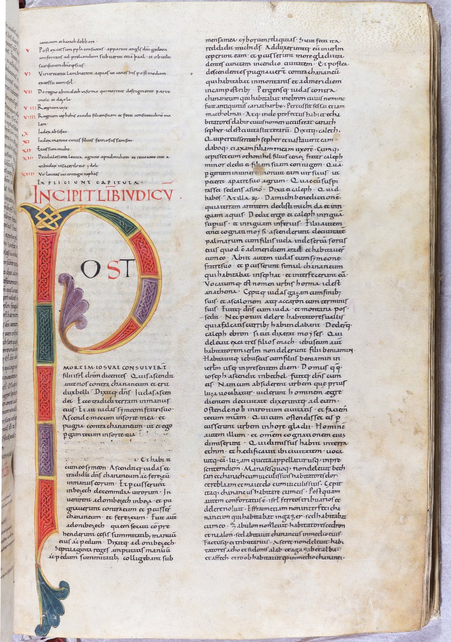 Página con el incipit del Libro de los Jueces "Después de la muerte de Josué...", siglo XI (miniatura, manuscrito membranoso) de Unknown artist