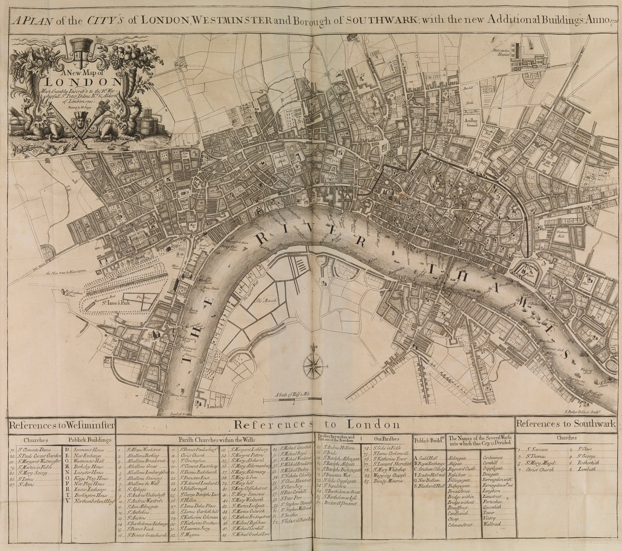 Plano de la ciudad de Londres, Westminster, el distrito de Southwark y el río Támesis de Unknown artist