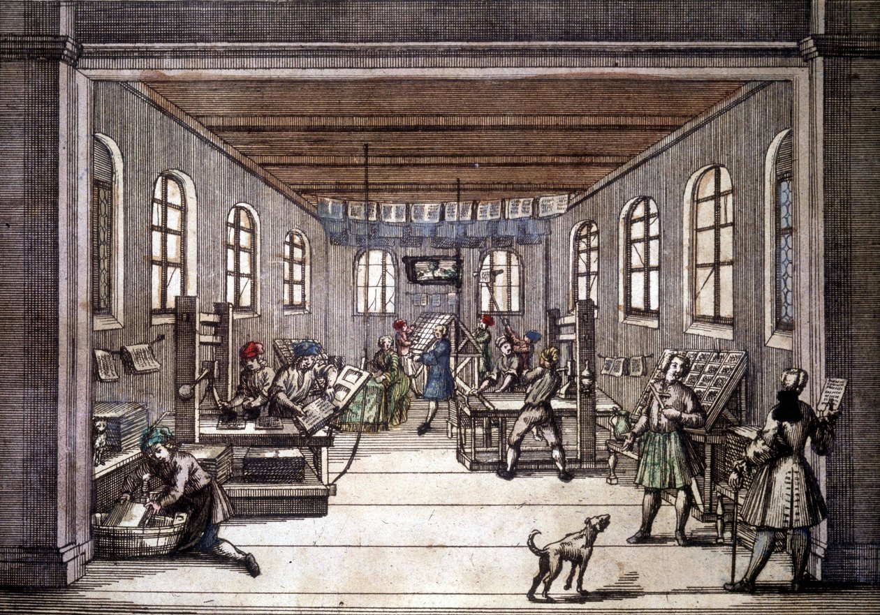 Una imprenta a principios del siglo XVIII de Unknown artist