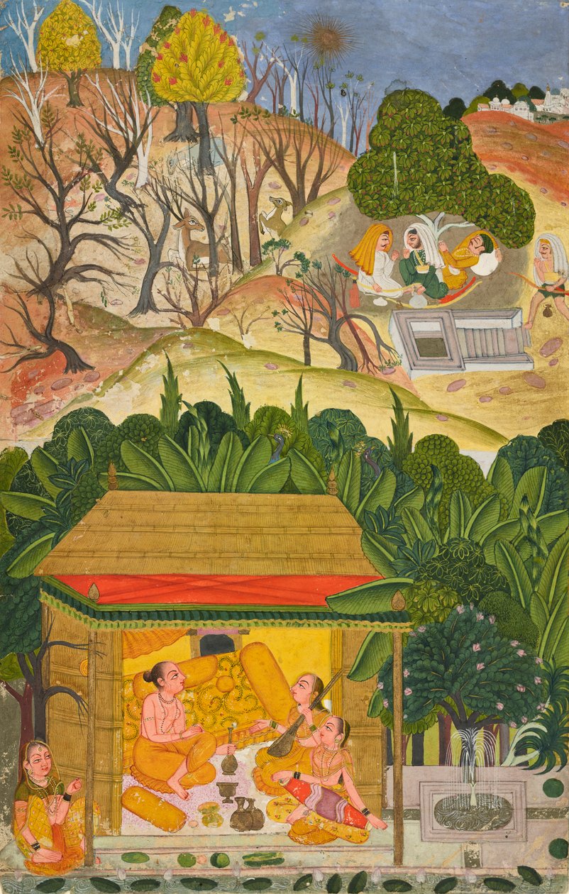 Un mes de verano, posiblemente Vaisakh, folio de una serie Barahmasa de Unknown artist