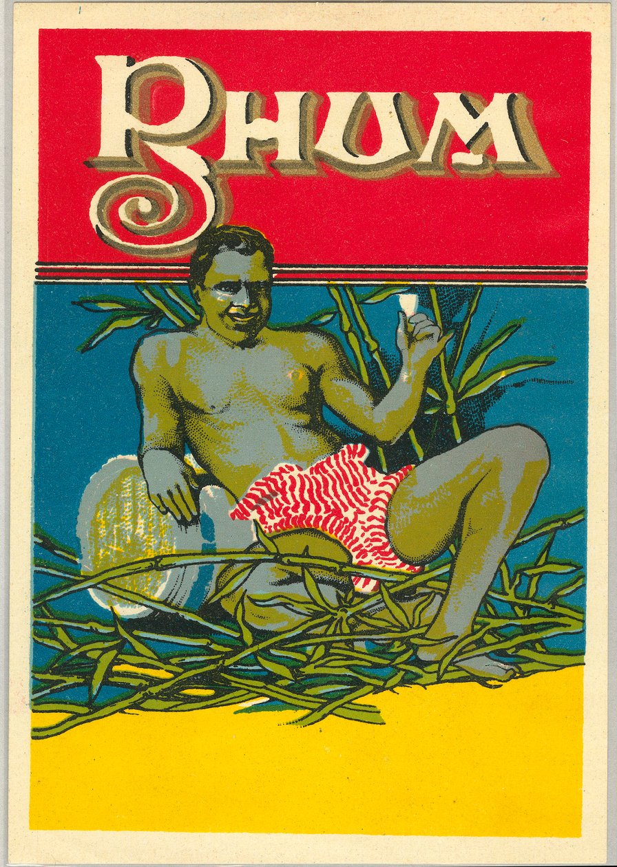 Un joven negro desnudo sosteniendo un vaso de ron (anuncio) de Unknown artist