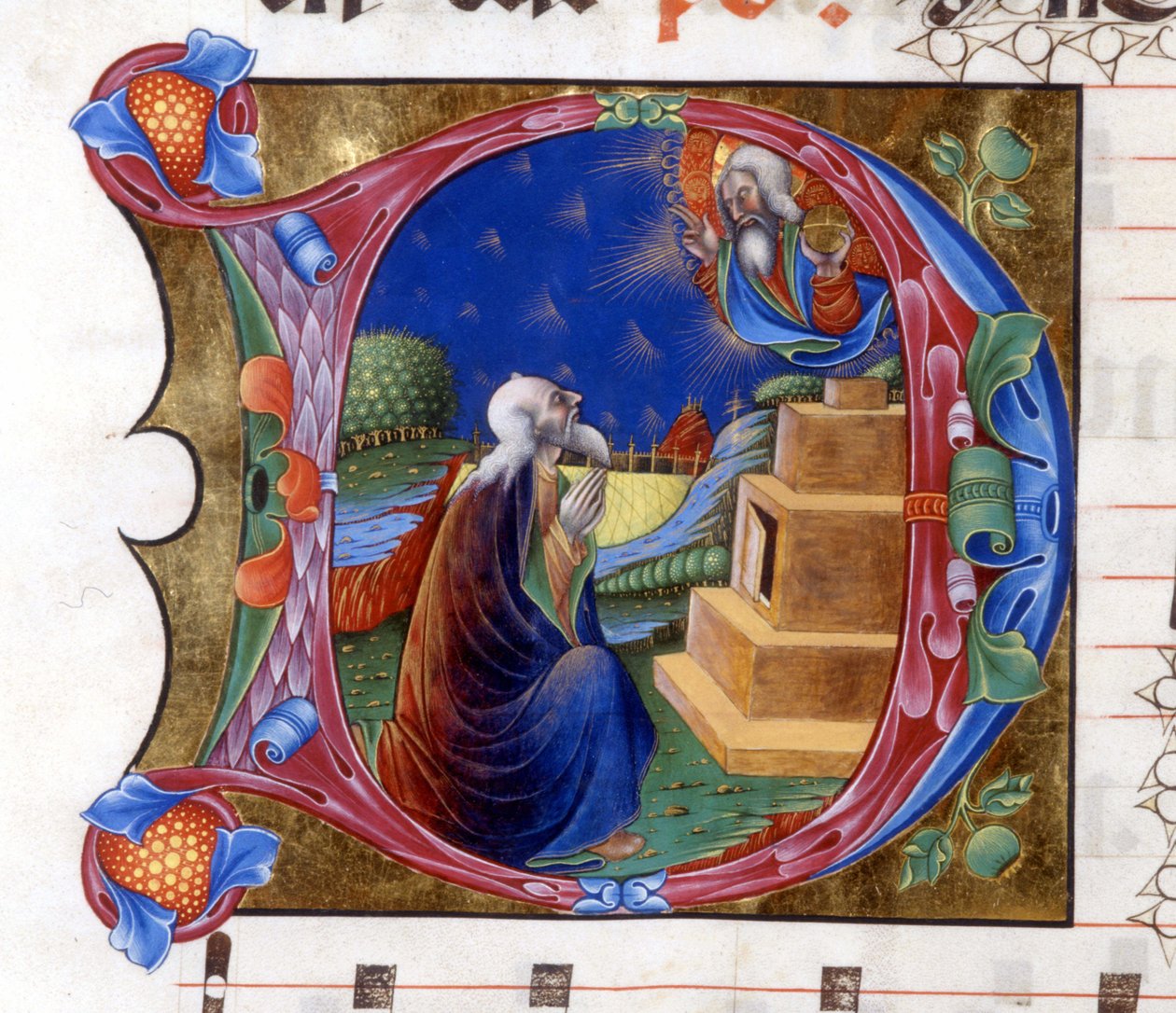 Abraham es invitado por el Señor a dejar su tierra. Miniatura de un coro del siglo XV ("civitatis" de San Agustín). de Unknown artist