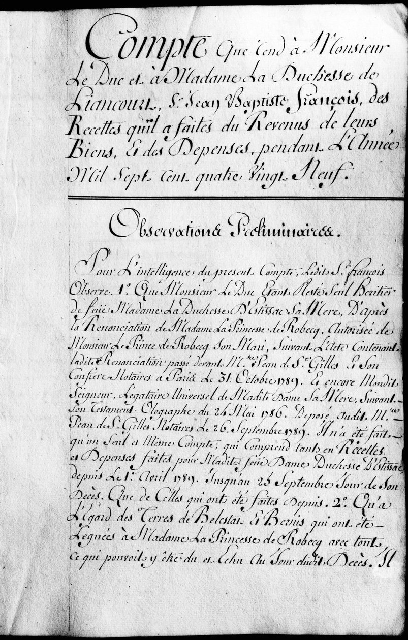 Libro de cuentas del año 1789 de la propiedad del Duque de Rochefoucauld Liancourt de Unknown artist
