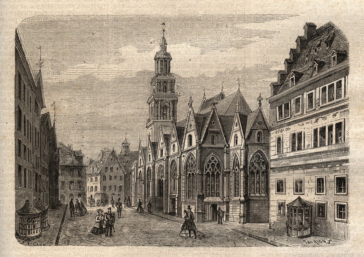 Aegidienkirche (Hannover) Alemania - Hannover la Iglesia de Aegidien, destruida durante la Segunda Guerra Mundial - Hannover - La Aegidienkirche - grabado en “Diccionario de Personas Ilustres” - 1864 - por Joseph Decembre y Edmond Allonier de Unknown artist