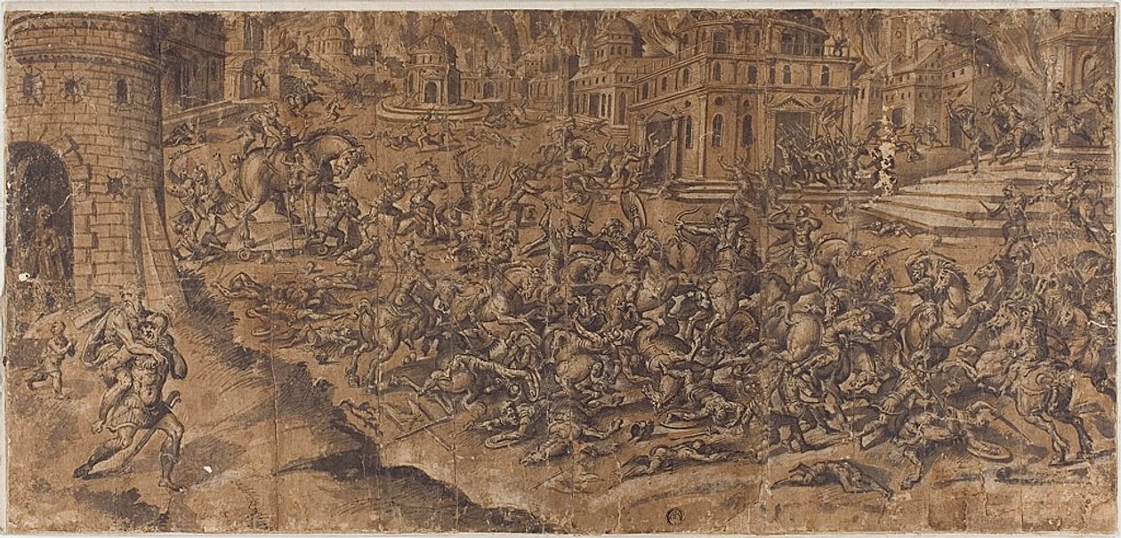 Eneas abandona la ciudad de Troya en llamas de Unknown artist