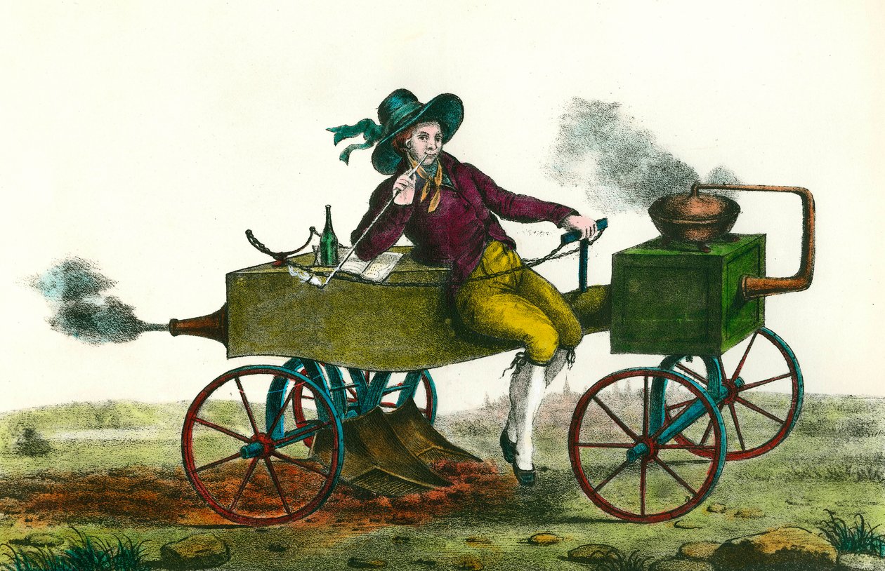 Agricultura: escena de arado con una máquina de vapor en 1834. Grabado anónimo de 1834. Colección privada de Unknown artist