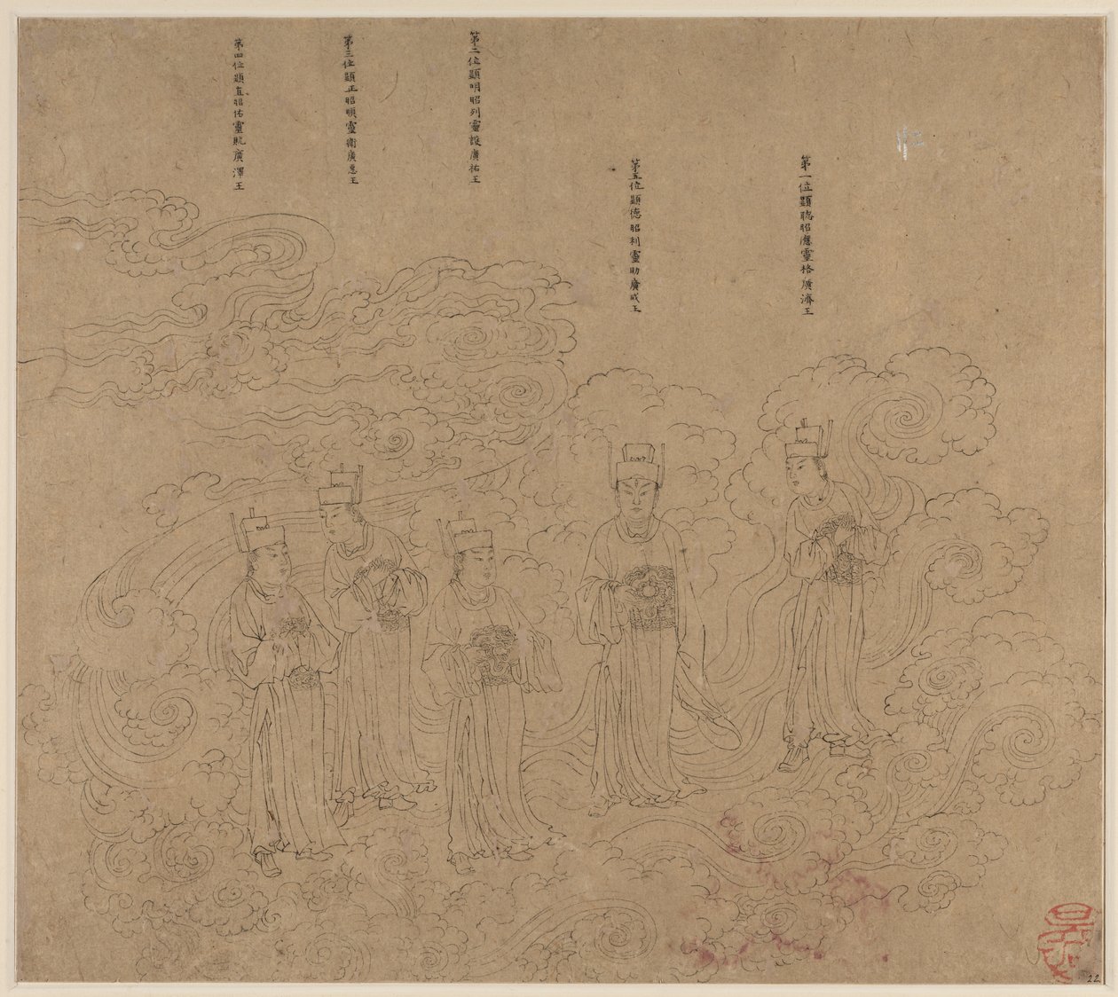 Álbum de temas taoístas y budistas: Procesión de deidades taoístas: Hoja 22 de Unknown artist