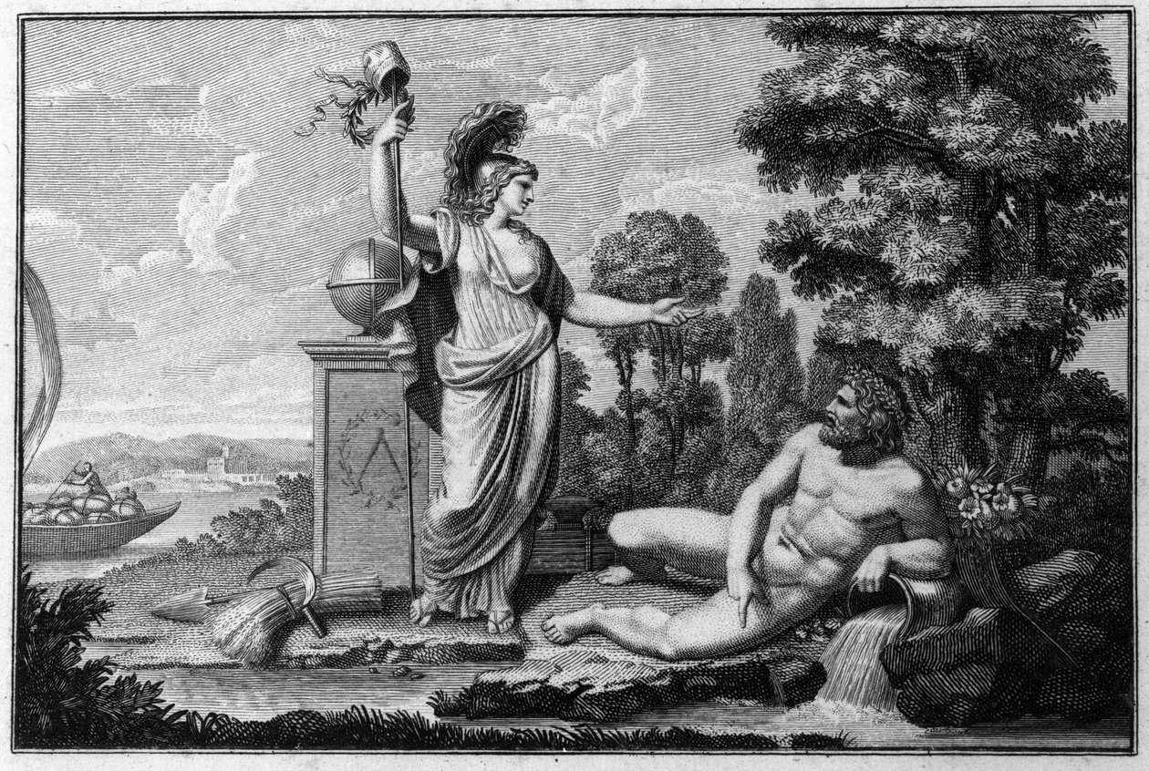 Alegoría de la República Cisalpina (Cisalpina) creada por Napoleón Bonaparte el 27/06/1797 en el modelo francés en Italia, que se convirtió en la República Italiana en 1802. Los símbolos de la República Francesa están representados. Grabado Museo del Risor de Unknown artist