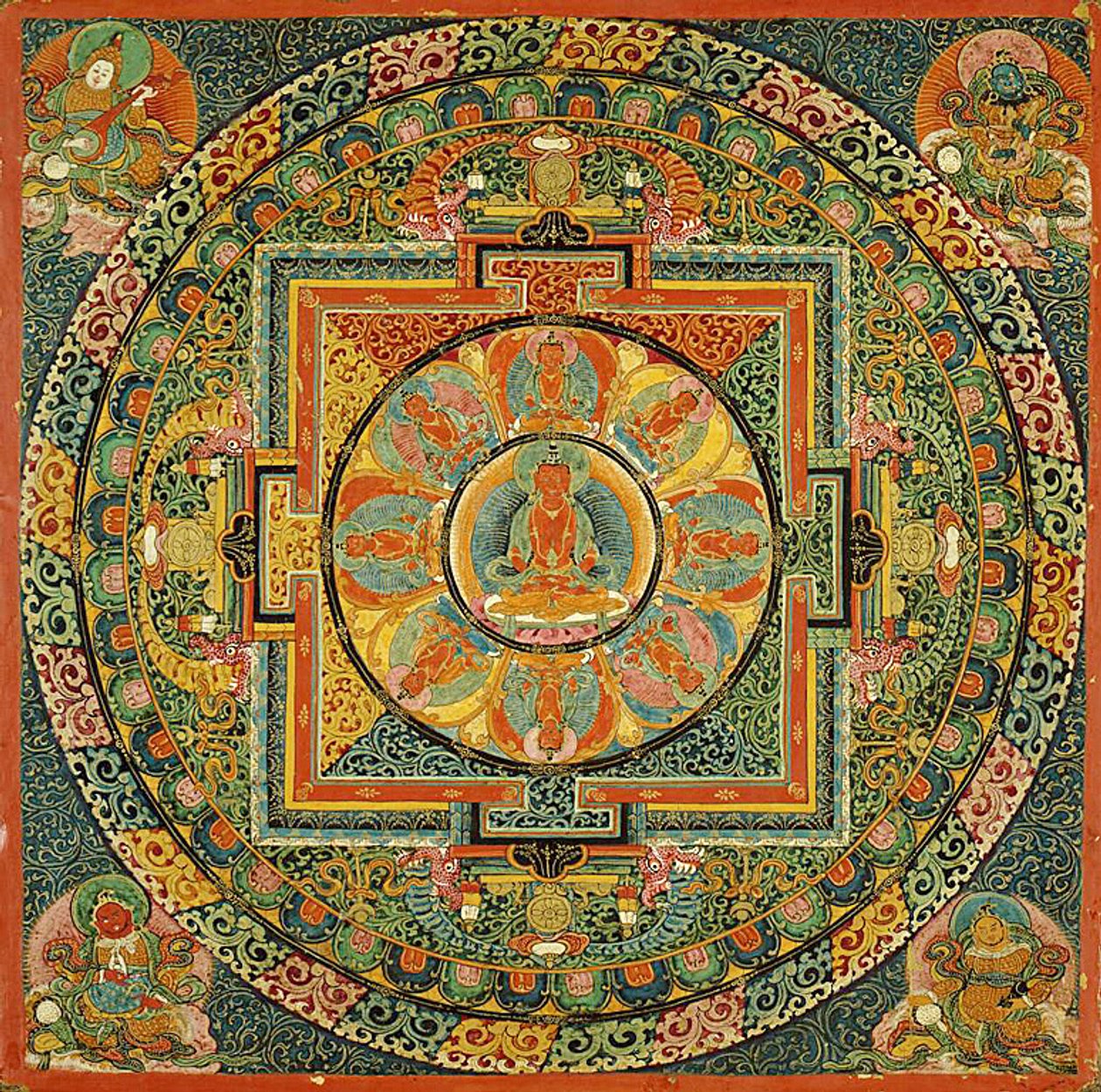 Mesa de altar con mandala de Amitayus, el Buda de la vida infinita de Unknown artist