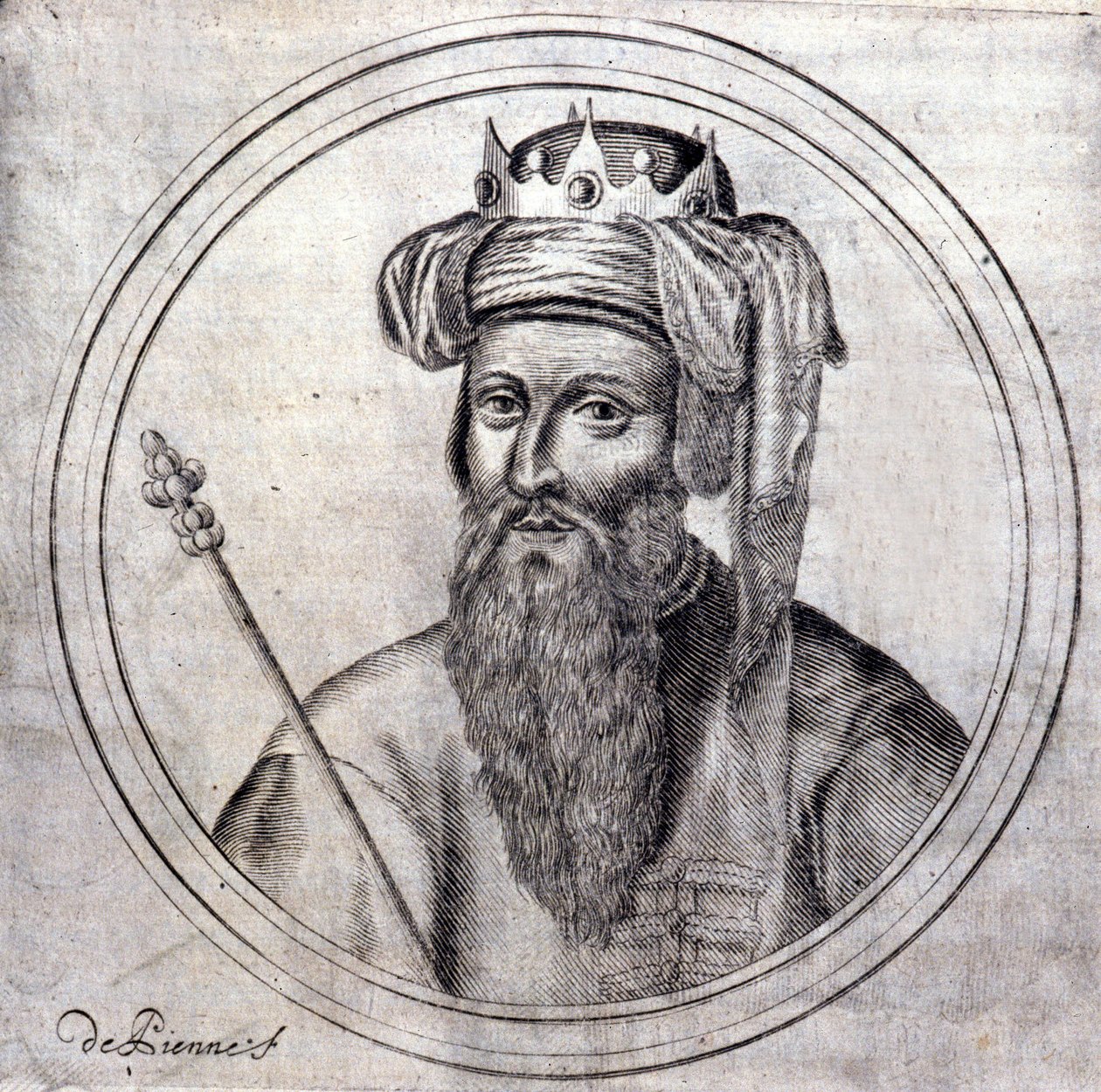 Amadeo VIII (1383-1451), Conde y luego Duque de Saboya, último antipapa bajo el nombre de Félix V. Grabado en "Historia Genealógica de la Casa Real de Saboya" por Samuel Guichenou, Lyon 1660 de Unknown artist