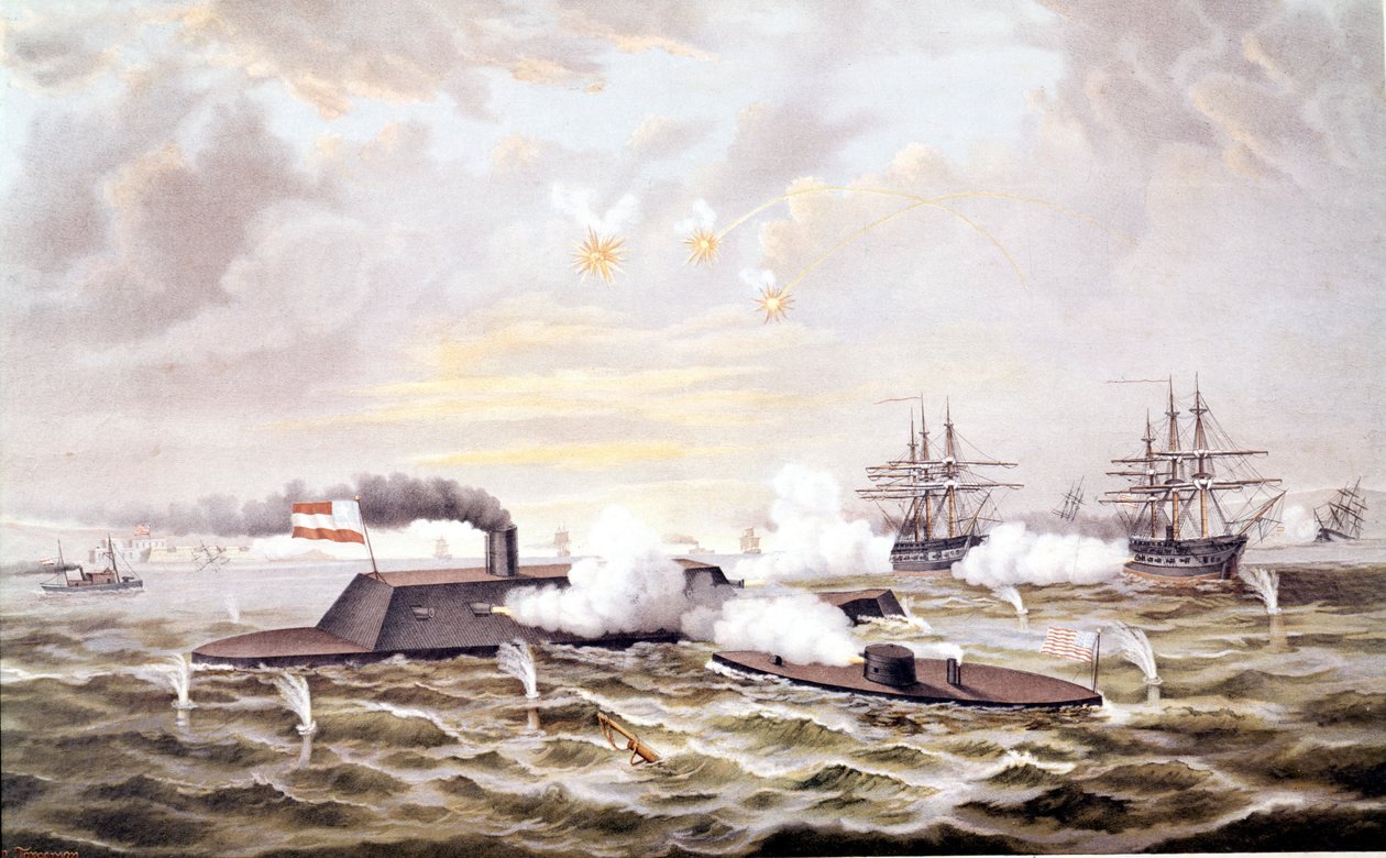 Guerra Civil Americana (1861 - 1865): Batalla naval de Hampton Roads (Virginia) 08-09 de marzo de Unknown artist