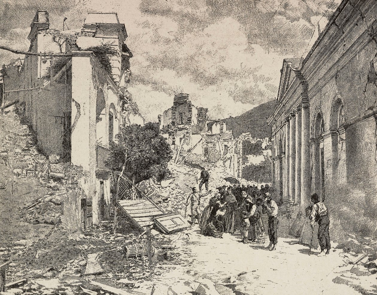 Entre las ruinas tras el terremoto en la estación balnearia de Balliazzi, Italia de Unknown artist