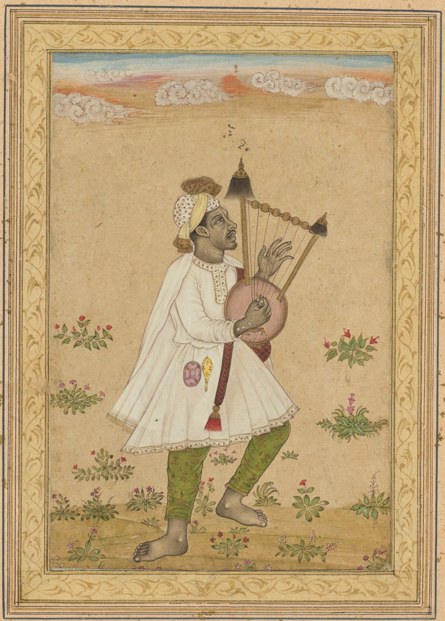 Un reproductor de lira africana (anverso); Caligrafía (verso) de Unknown artist