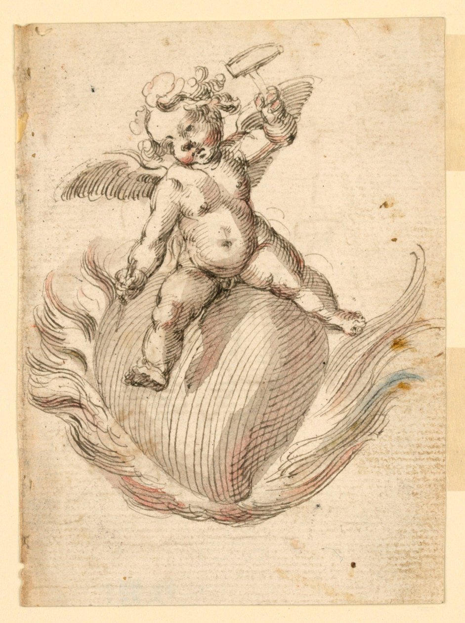 Un ángel martillando un cincel en una bestia ardiente de Unknown artist