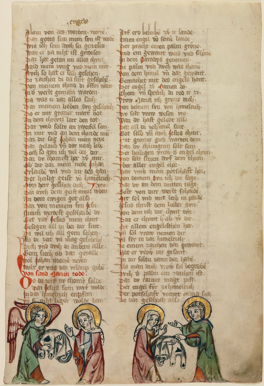 Un ángel presenta a la Virgen la túnica mortuoria de Cristo; la Virgen muestra la túnica a San Juan de Unknown artist