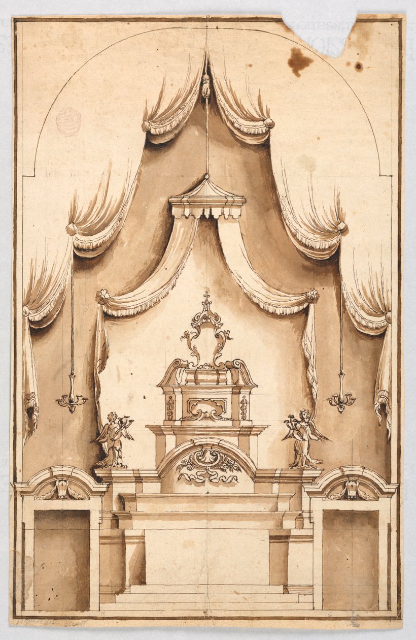 Un altar con una estructura para la exhibición de una cruz, probablemente un Santo Sepulcro de Unknown artist