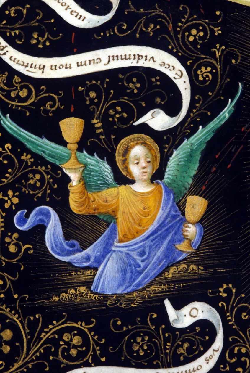 Ángel sosteniendo dos cálices. Miniatura de Belbello da Pavia de Unknown artist
