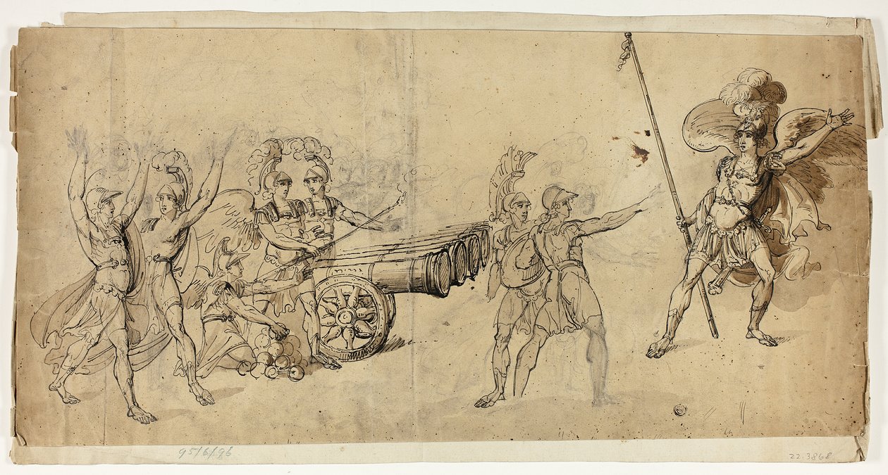 Artillería angélica (recto); Escena de batalla (verso) de Unknown artist