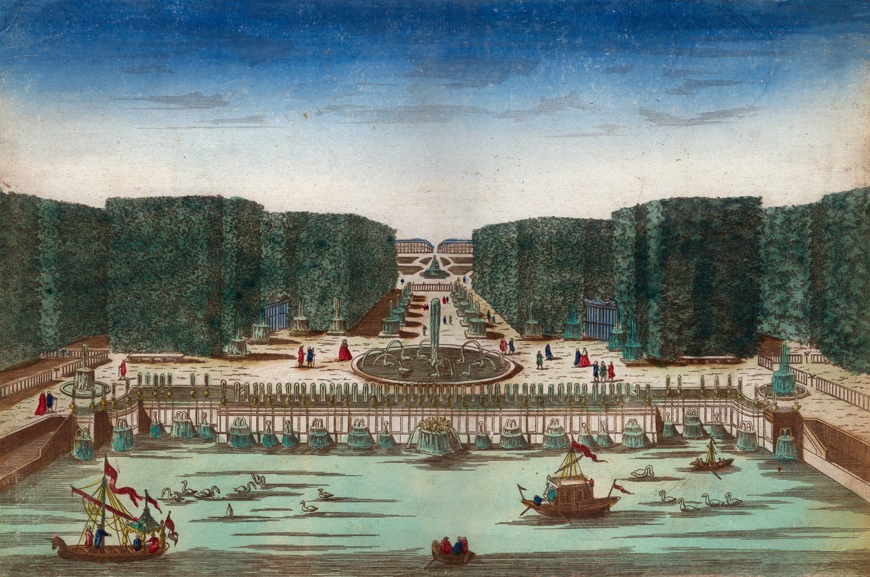 Aquae Lapsus in Hortis Versalicis - Vista óptica que representa las cascadas de Versalles en el siglo XVIII - Ilustración alrededor de 1760 de Unknown artist