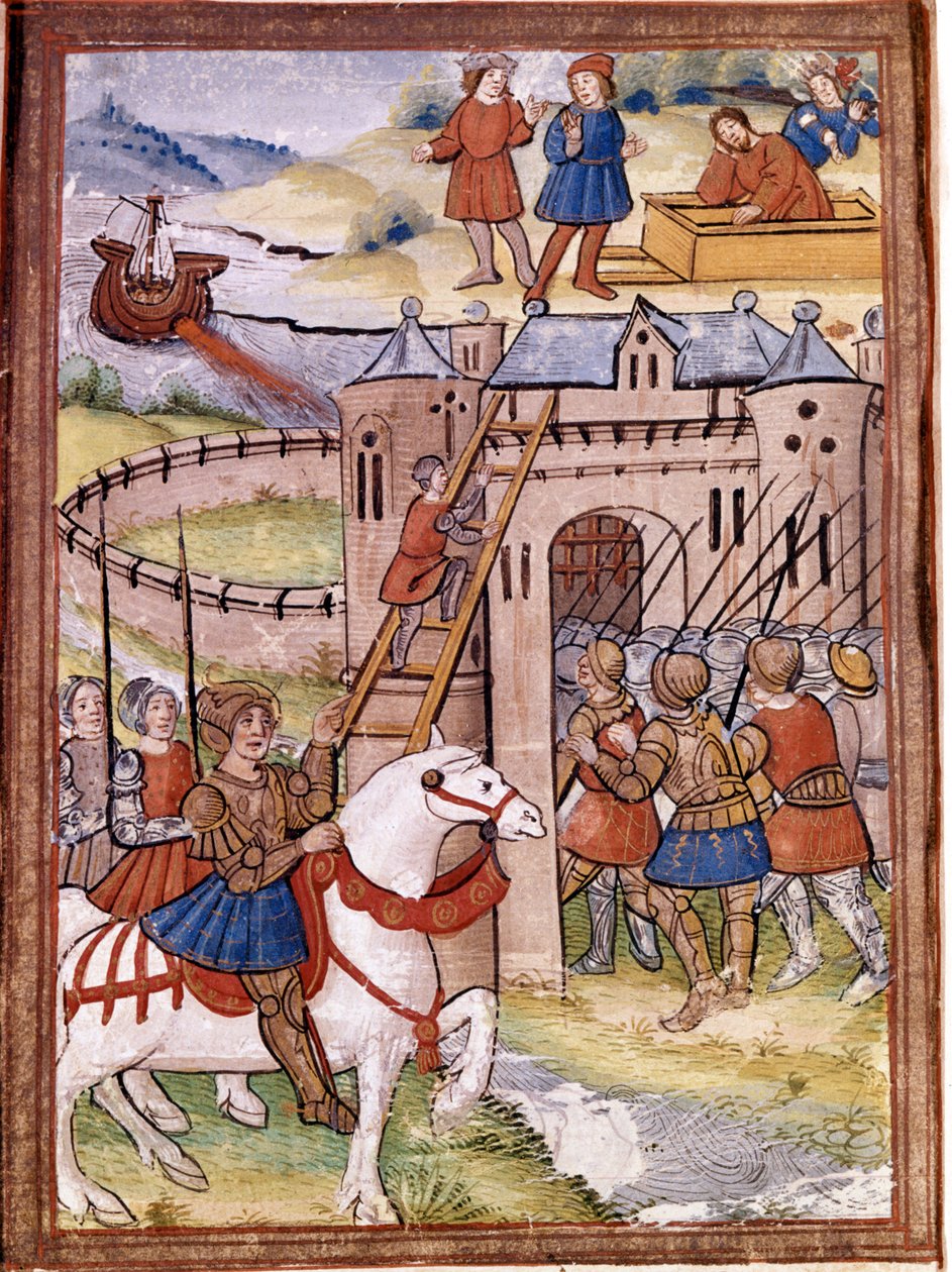 Asalto a un castillo. Episodio de la Guerra de los 100 Años. Manuscrito del siglo XVI. Biblioteca Victoria y Alberto, Londres de Unknown artist