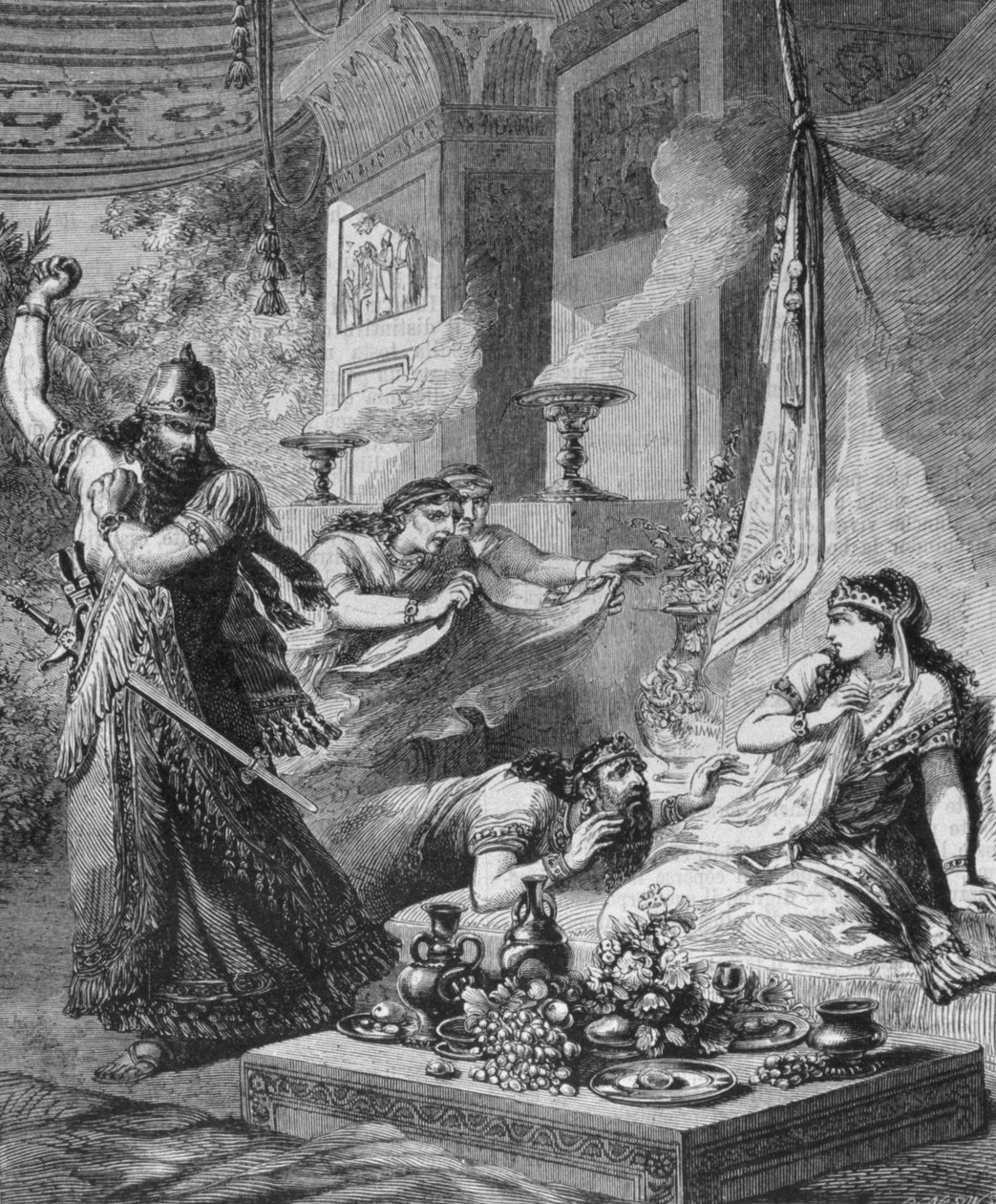 Asuero I (Jerjes I) descubre a Amán a los pies de Ester. de Unknown artist