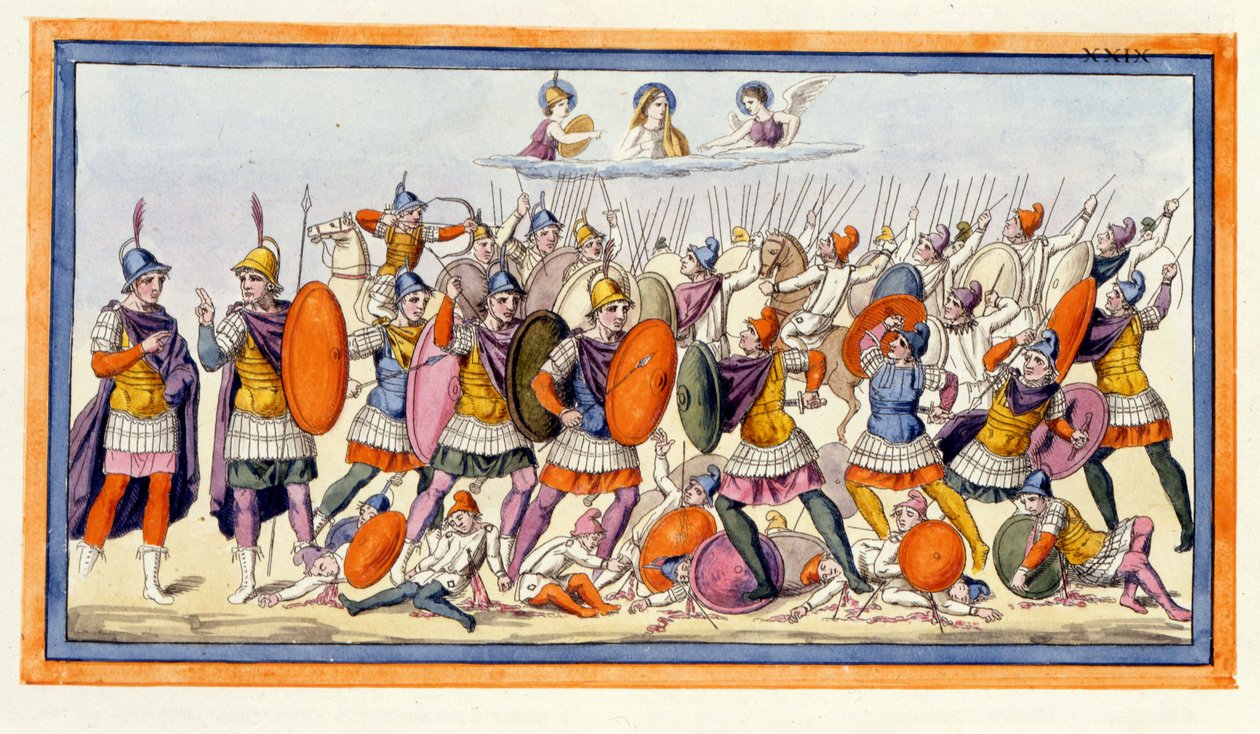 Atenea y Hera apoyan a los troyanos en su lucha contra los griegos. L