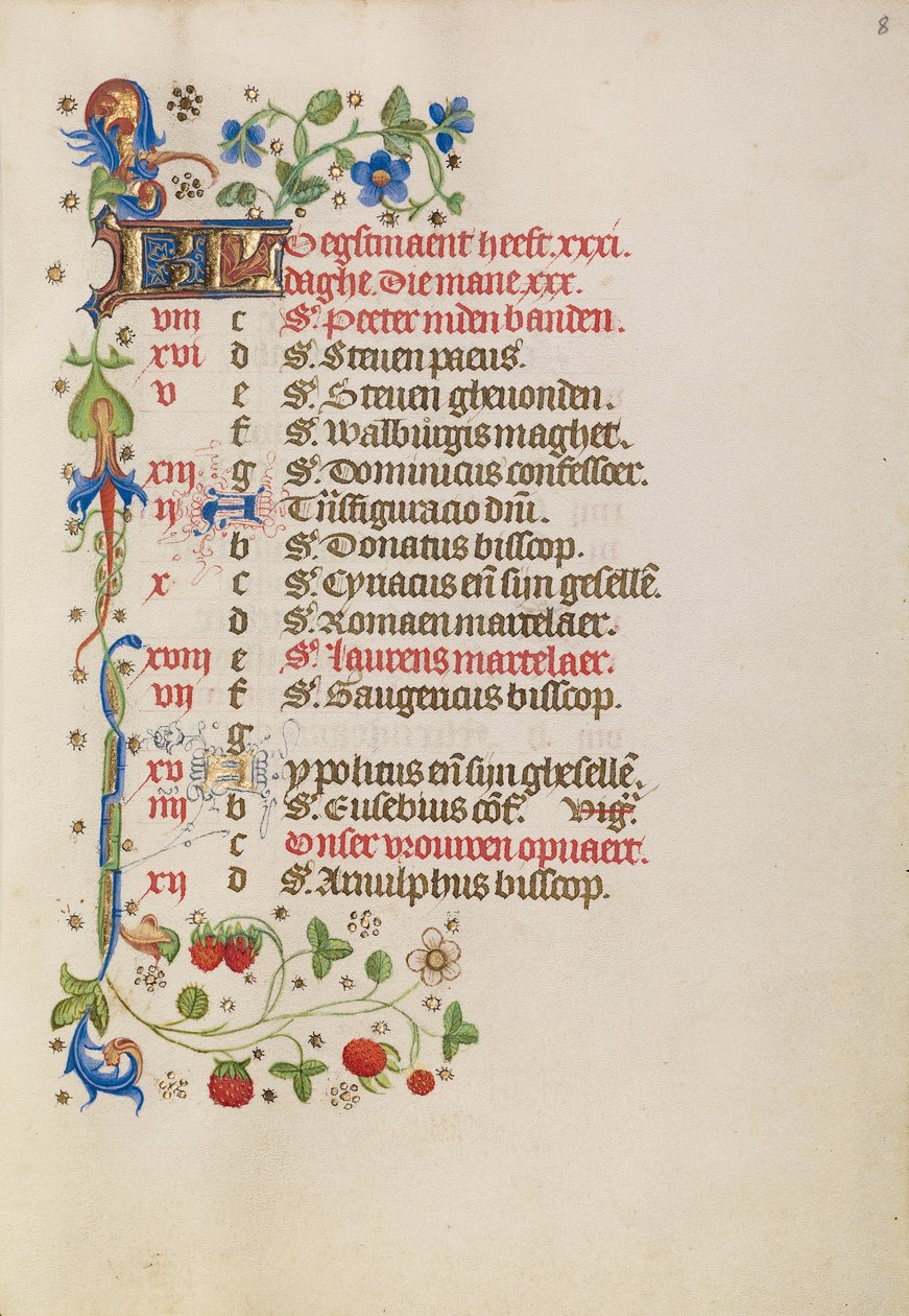 Página del calendario de agosto de Unknown artist
