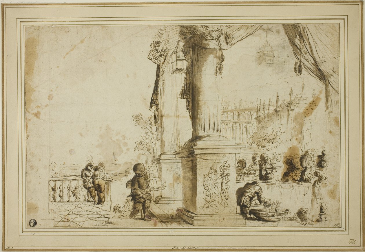 Escena de banquete en la terraza de Unknown artist