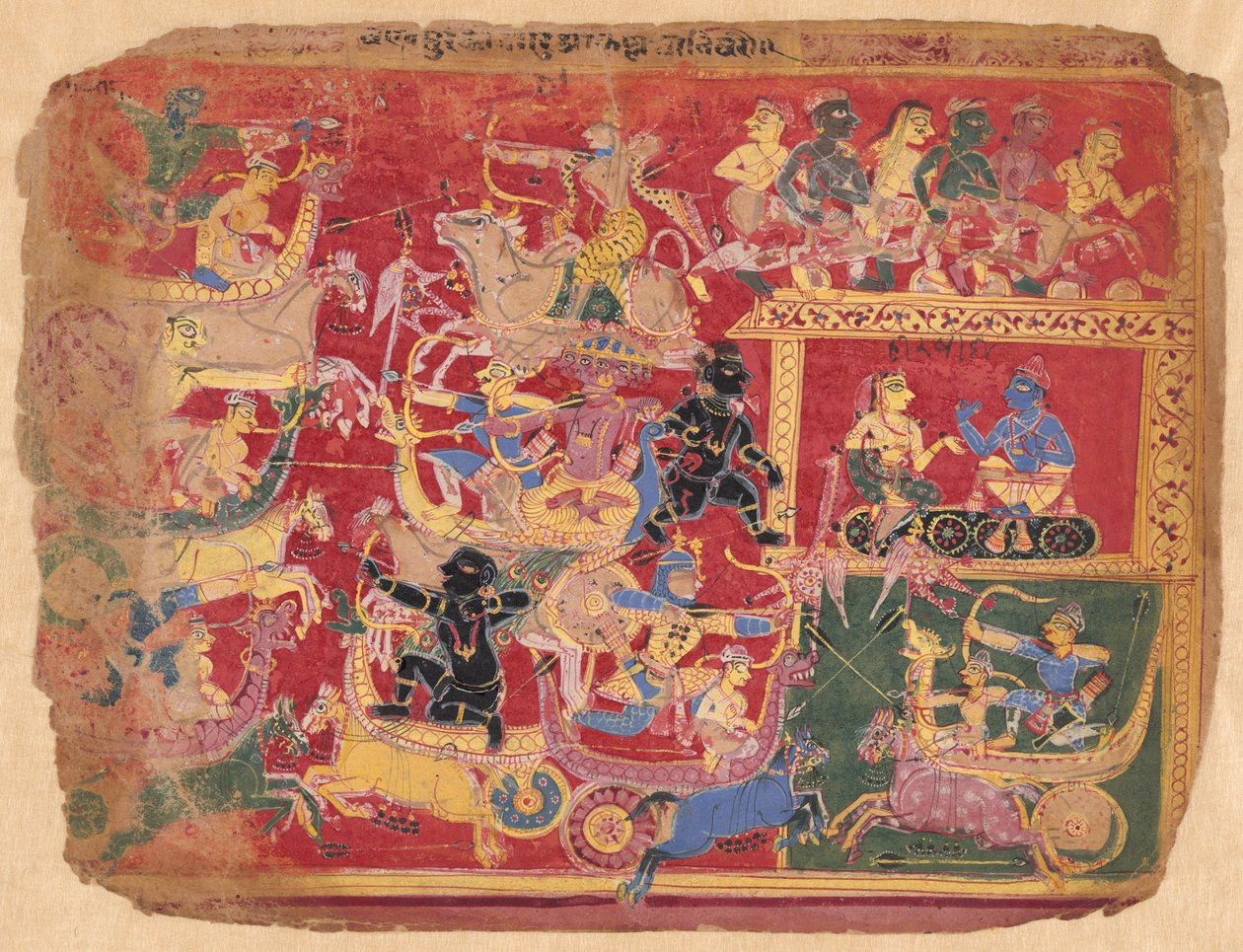 Batalla de las Fuerzas de Krishna y Bana, de una copia del Bhagavat Purana Disperso de Unknown artist