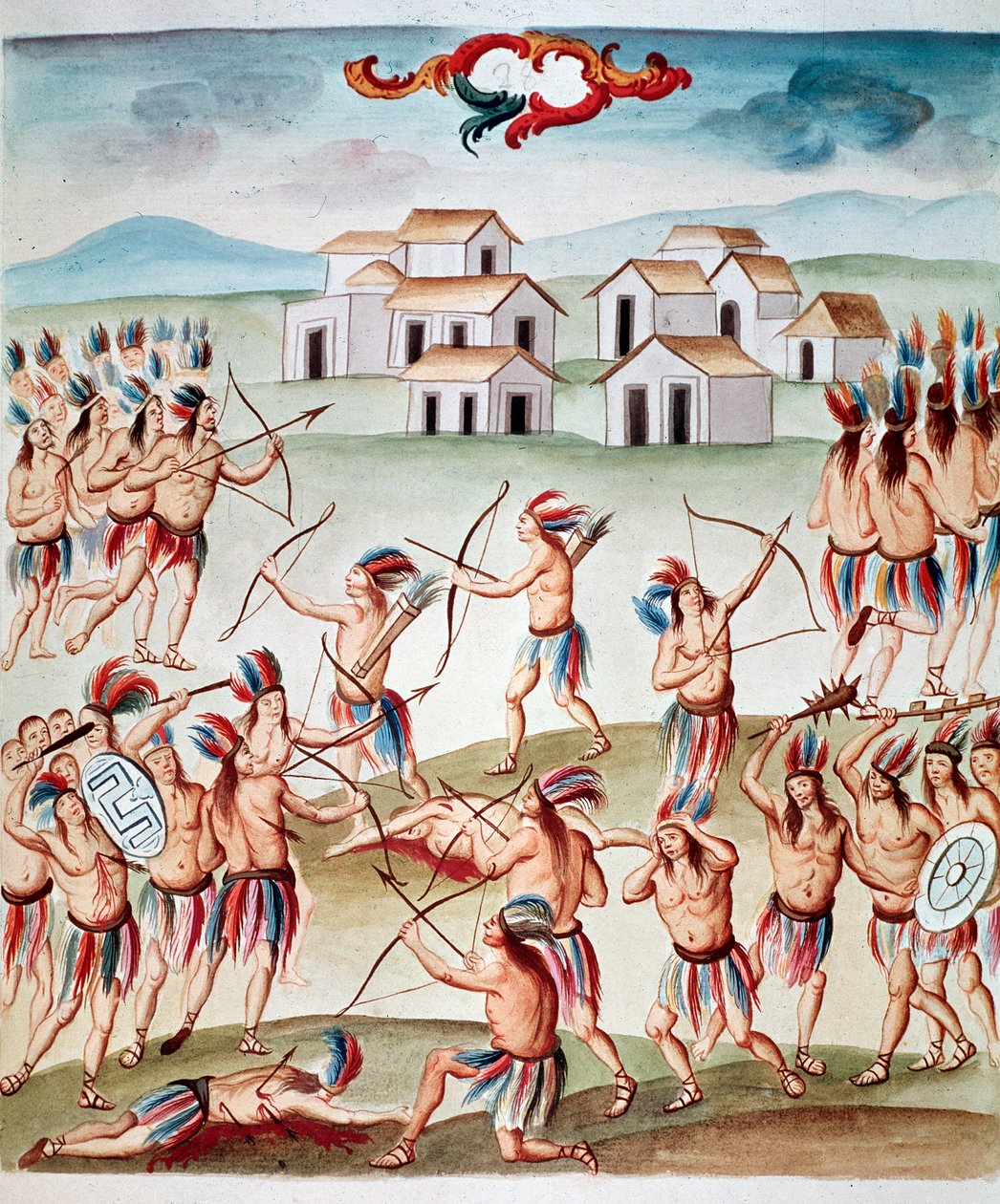 Escena de batalla, emboscadas en Acolman, México (acuarela, ca. 1770-1780) de Unknown artist