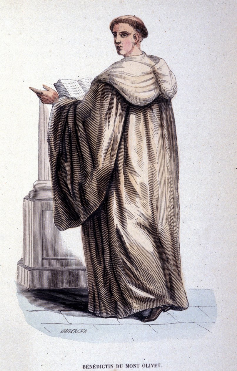 Benedictino del Monte Oliveto. Grabado de un álbum sobre órdenes religiosas, París de Unknown artist