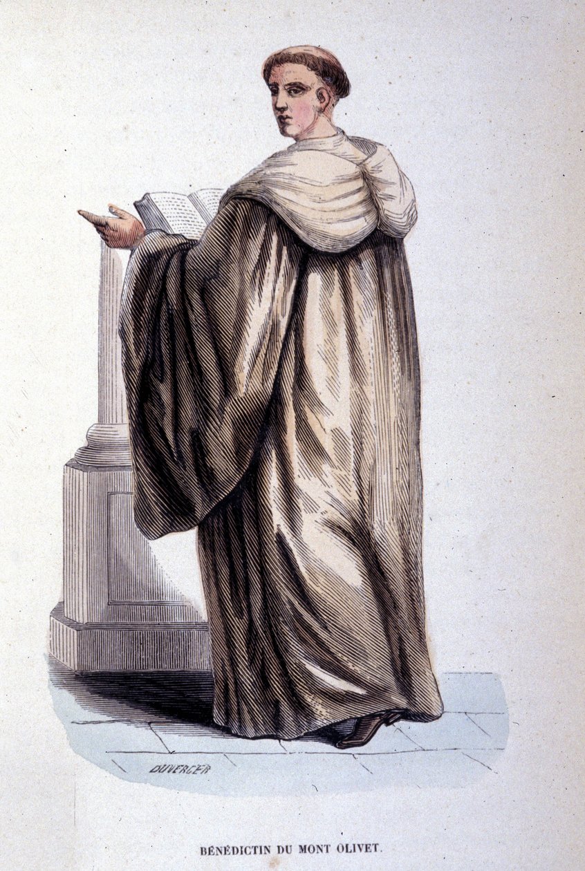 Benedictina del Monte Oliveto u Olivetana, orden religiosa fundada en Siena en el siglo XIV. Grabado del siglo XIX. Colección privada, Milán. de Unknown artist