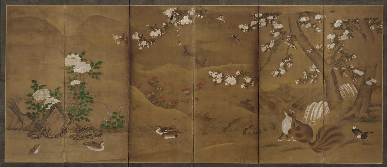 Pájaros, Flores de las Estaciones y Gatos Civetas de Unknown artist