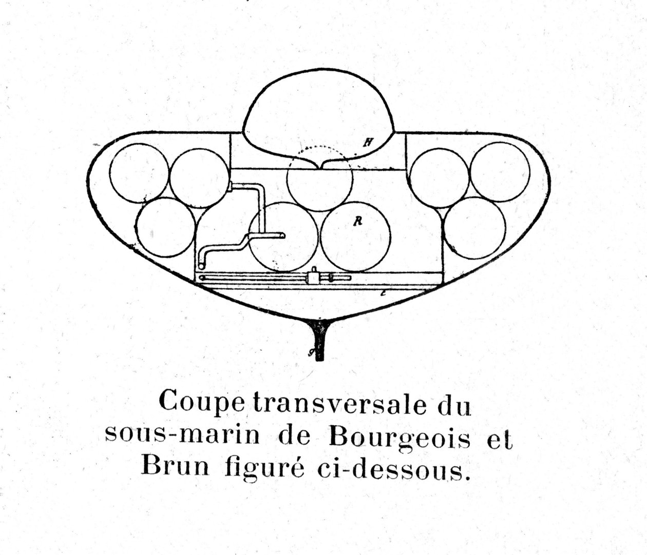 Tablero representando en sección transversal el submarino francés Bourgeois y marrón de Unknown artist