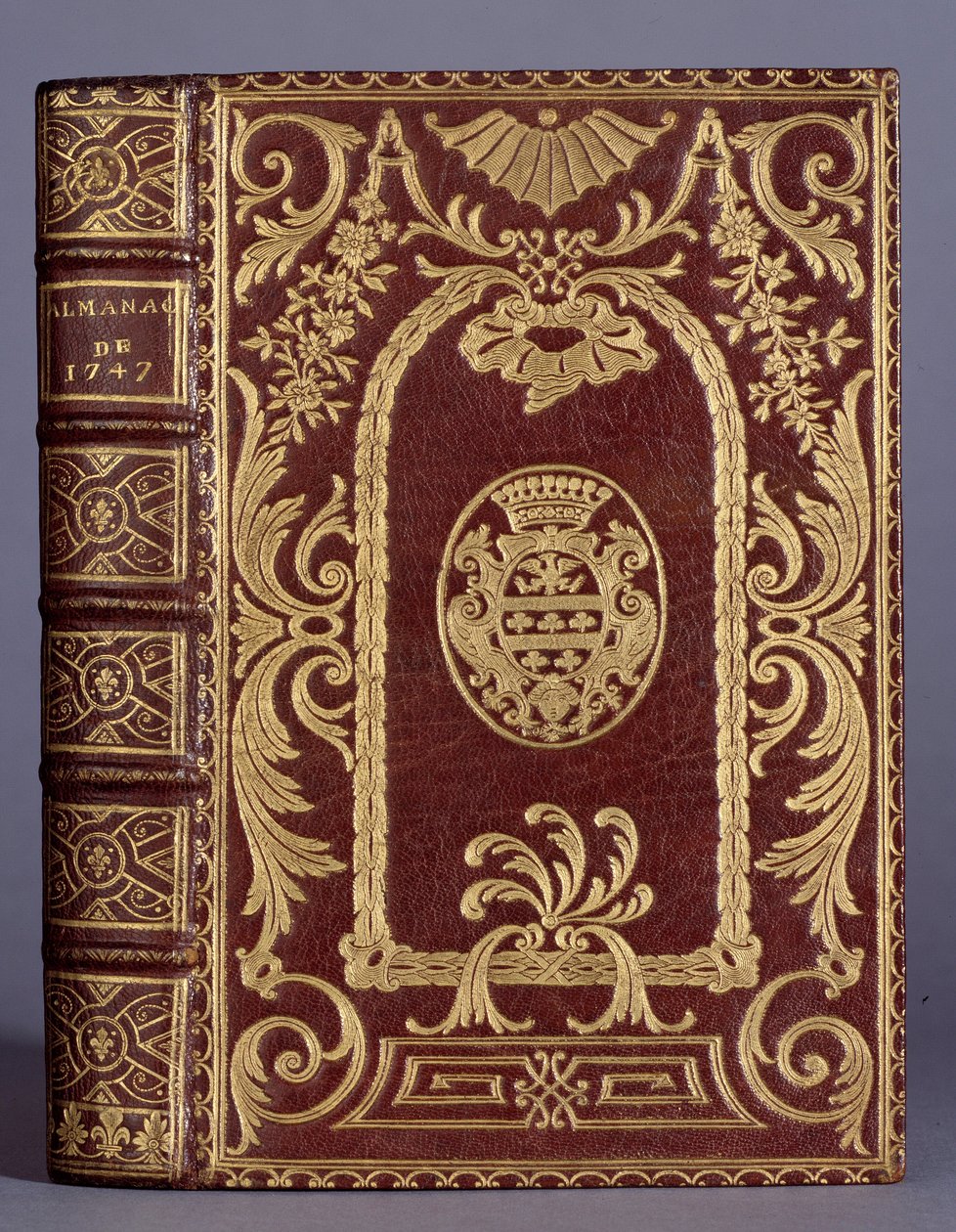 Cubierta de libro, encuadernación con adornos variados a los brazos de la familia Cotte de un almanaque de 1747 de Unknown artist