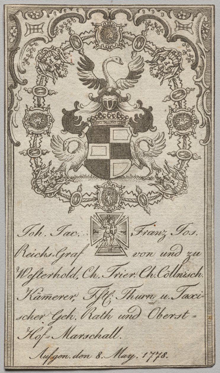 Exlibris: Johan. Jac. Franz-Joseph, Reichs-Graf von Westerhold de Unknown artist