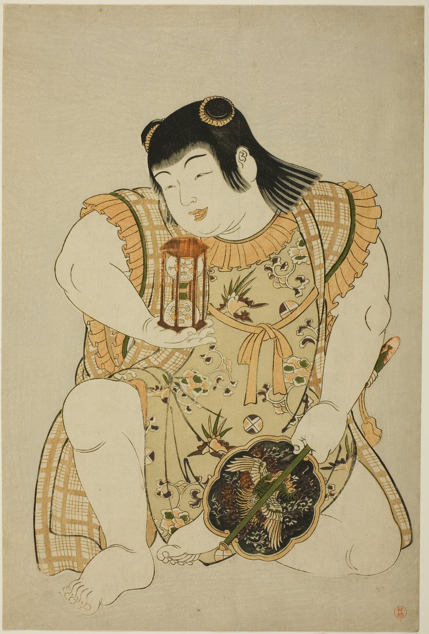 Niño con reloj de arena y abanico chino de Unknown artist