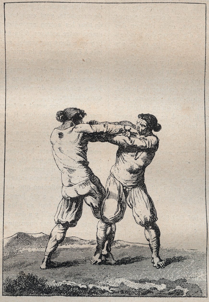 Luchadores bretones grabado en "Viaje en Finisterre o Estado de este departamento en 1794 y 1795" por Jacques Cambry (1749-1807) de Unknown artist