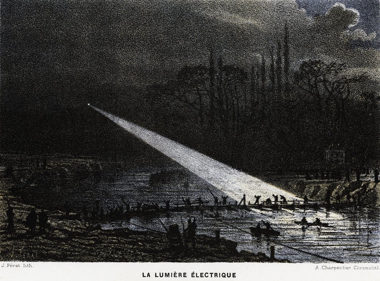 Construcción de defensas a través del Sena por la noche utilizando luz de arco. Verruga franco-prusiana de Unknown artist
