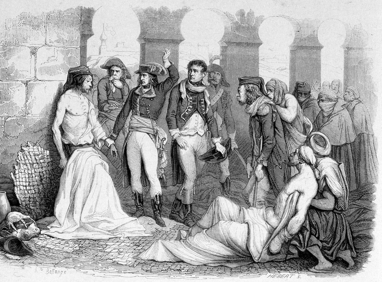 Campaña de Egipto (1798-1801): General Bonaparte visitando el hospital de pestíferos en Jaffa, Egipto. Grabado del siglo XIX de Unknown artist