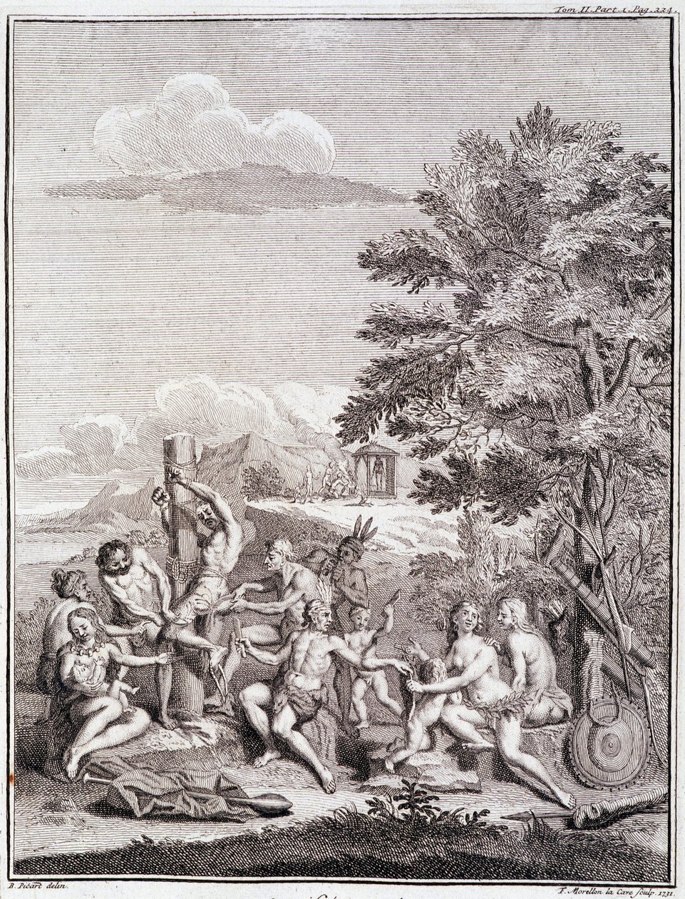 Cautivos sacrificados por los Antis, en Perú - en “Viaje histórico de América del Sur hecho por orden del rey de España” por Don Jorge Juan y Don Antonio de Ulloa, T.II, ed. Jombert, Librería del Rey, París de Unknown artist