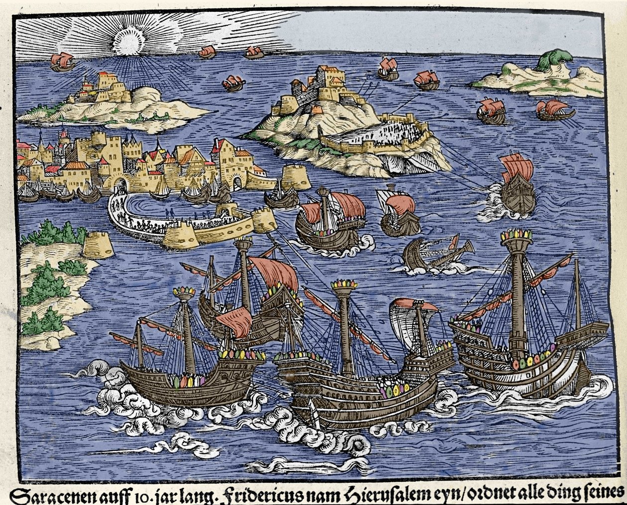 Captura de Jerusalén por los ejércitos sarracenos en febrero de 638. En "Den Edlen Strengen Besten Fromen" de Johann Stumpff de Unknown artist