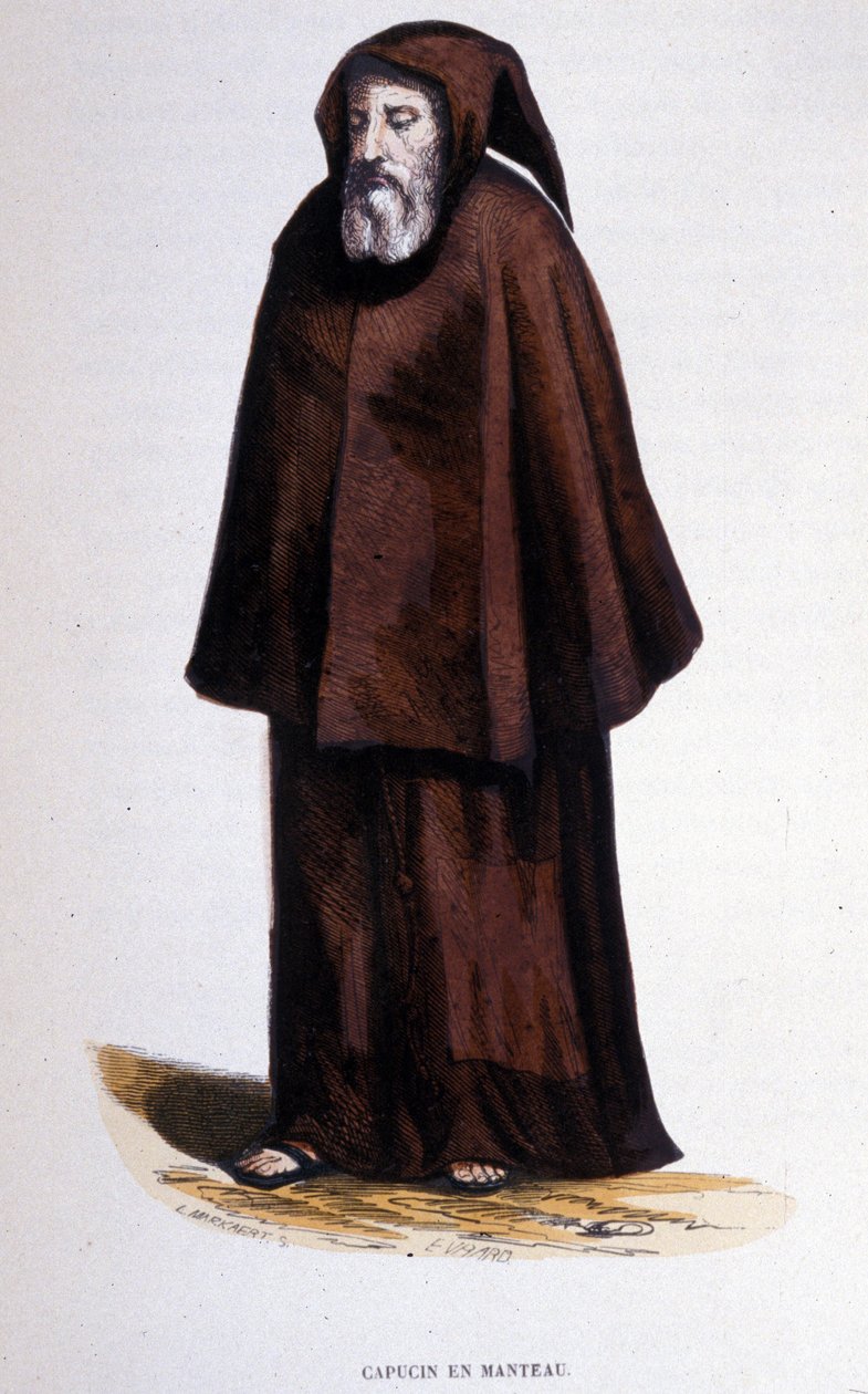 Capuchino con hábito, grabado de un álbum sobre órdenes religiosas, París de Unknown artist