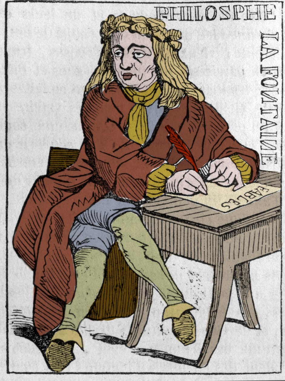 Carta para jugar de la República Francesa (1793) publicada en la Convención Nacional el 21/09/1792, después de la caída de los Reinos: el personaje del filósofo bajo los rasgos de Jean de la Fontaine (1621-1695) poeta francés. En 