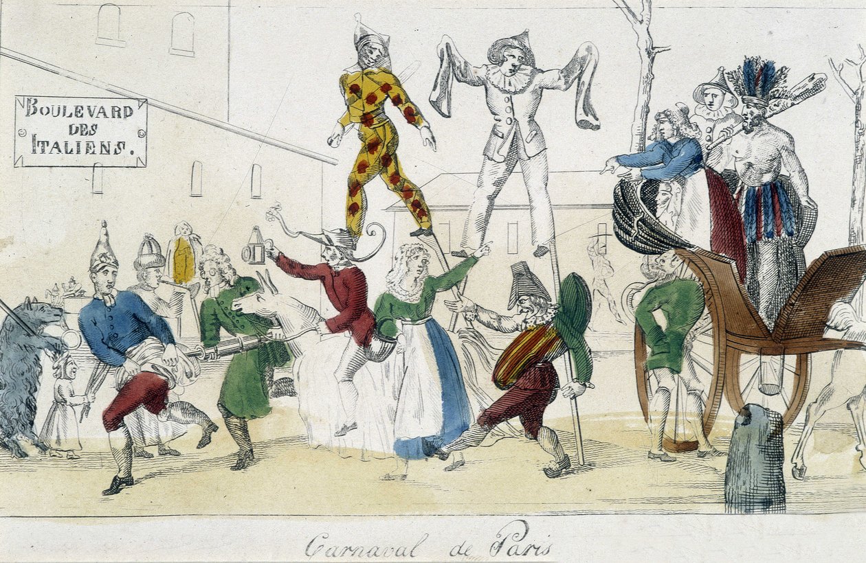 Carnaval de París, bulevar de los Italianos - grabado del siglo XVIII, Carnavalet de Unknown artist