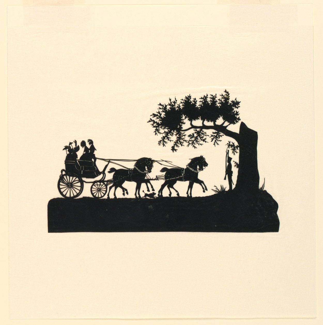 Carruaje y caballos en silueta de Unknown artist