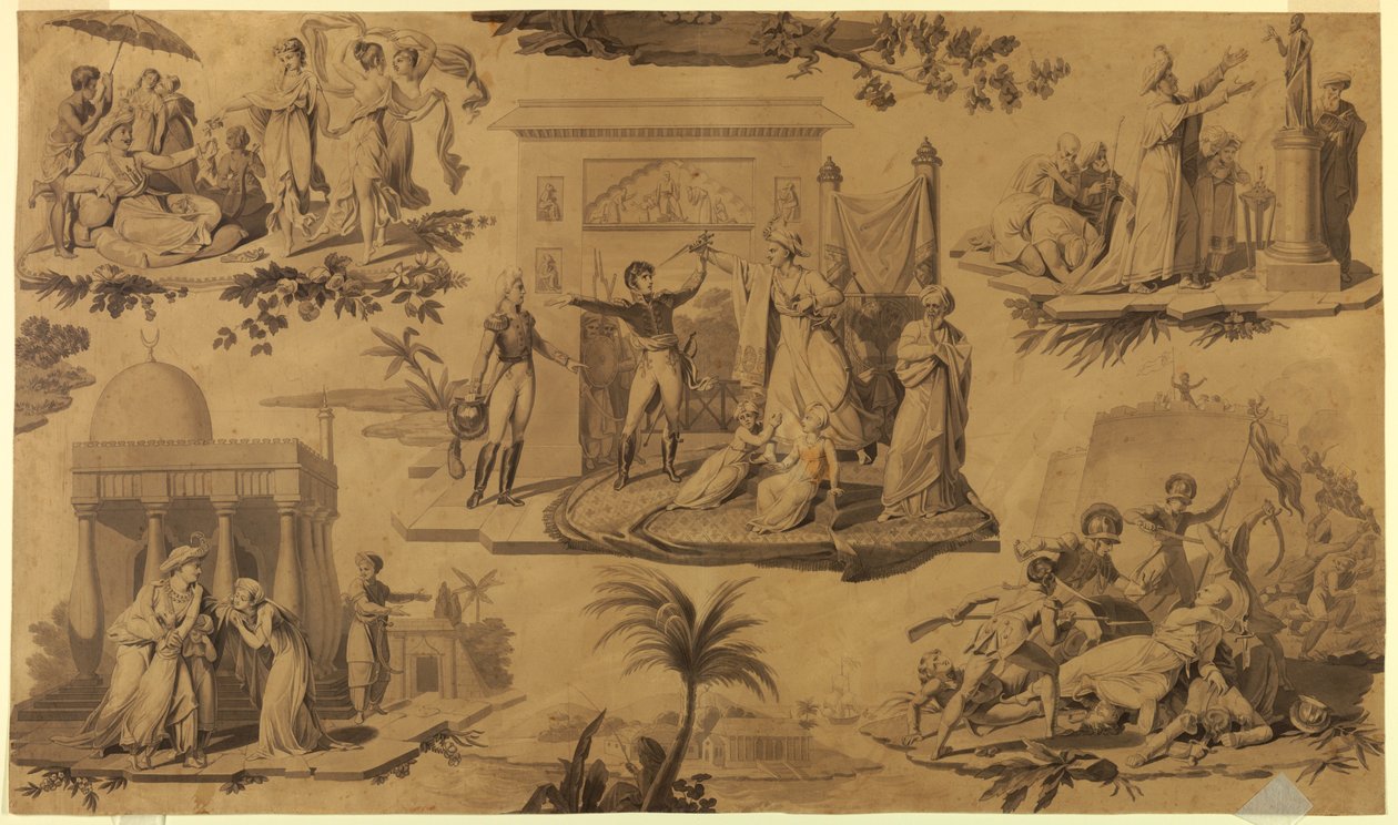 Cartón para textil impreso: Los franceses en Egipto [Les Francais en Egypte] de Unknown artist