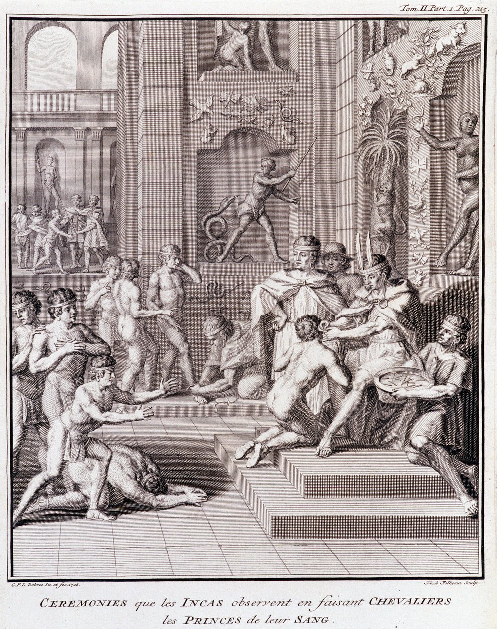 Ceremonias que los Incas observan al hacer caballeros a los Príncipes de Su Sangre - en “Viaje Histórico de América del Sur hecho por Orden del Rey de España” por Don Georges Juan y Don Antoine de Ulloa, T.II, ed. Jombert, Librería del Rey, París de Unknown artist