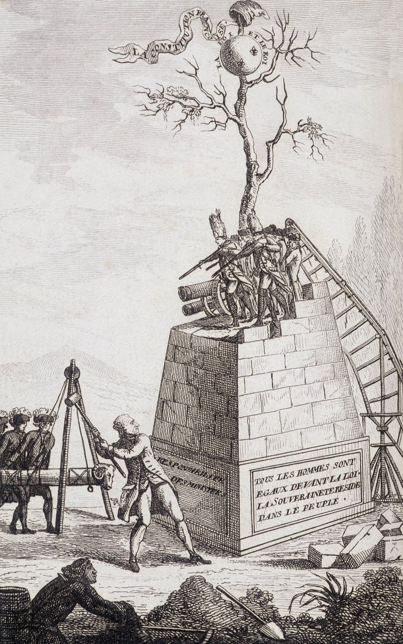 Carga contra Necker - Frontispicio en "Suplemento a la vida privada y ministerio de M. Necker, Director General de Finanzas" por un ciudadano, ed. Pellet, Ginebra de Unknown artist
